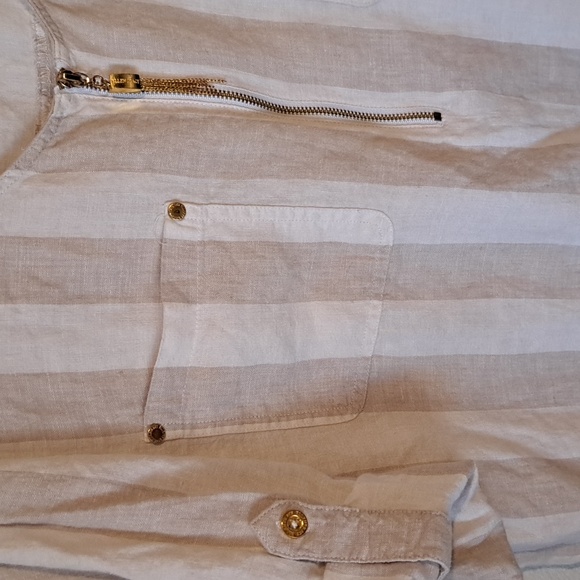 Ellen Tracy 100% Linen striped blouse - Picture 11 of 13